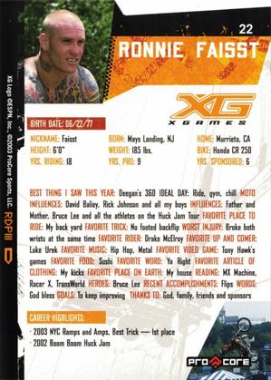 2004 Pro Core Sports X Games #22 Ronnie Faisst Back